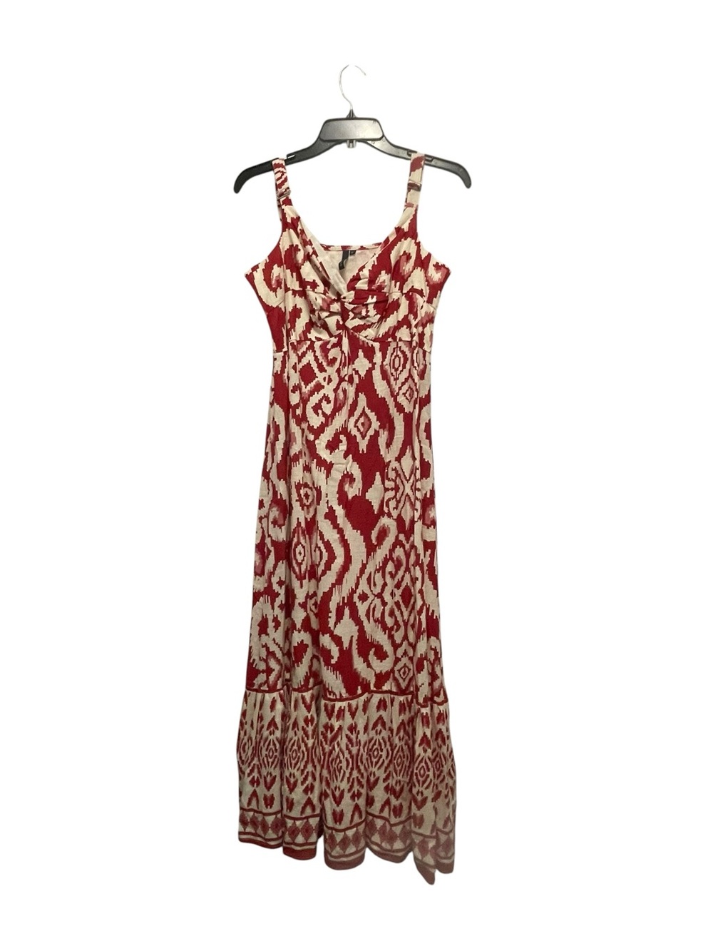L.O.V. Women’s Sleeveless Twist Front Maxi Dress XL Ikat Print Boho Zip
